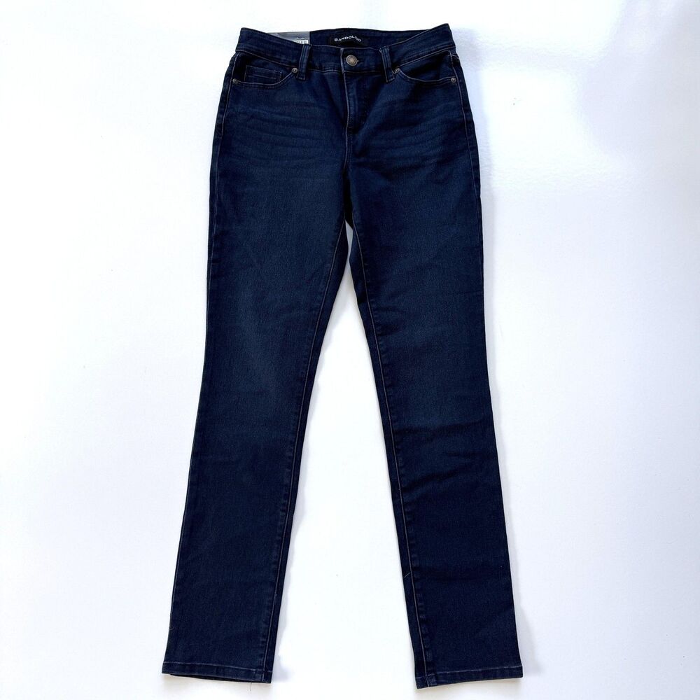 Bandolino Amy Straight Jeans Women's Sz 4 Blue Dark Wash Stretch Slimming Denim